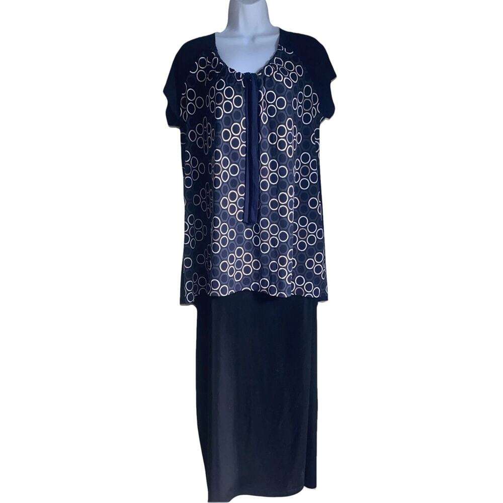 Liz McCoy Women’s Boho Floral 2X Navy Circle Print Tie Front Feminine Blouse Top
